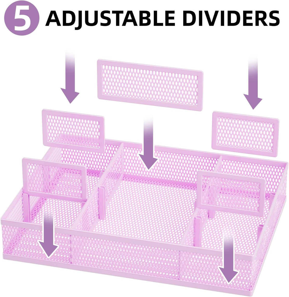 Marbrasse 2 Pack Desk Drawer Organizer, Mesh Drawer Organizer Tray with 8 Adjustable Compartments
