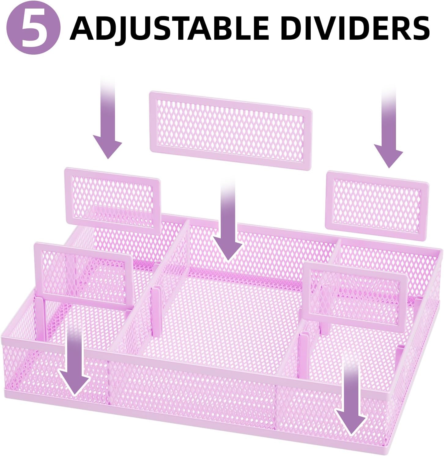 Marbrasse 2 Pack Desk Drawer Organizer, Mesh Drawer Organizer Tray with 8 Adjustable Compartments