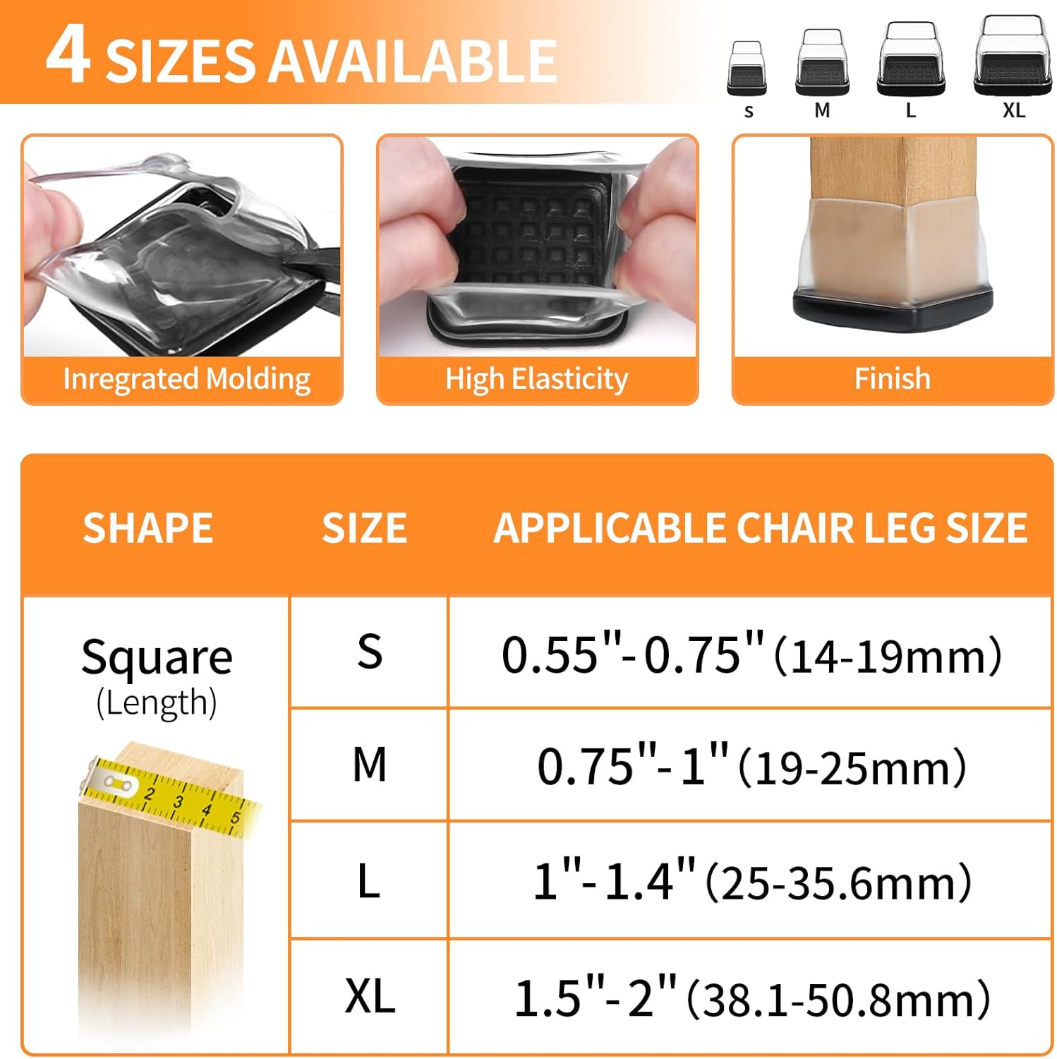 Ezprotekt 24 Pcs Clear Chair Leg Sliders for Carpet, Square Chair Glides for Rug, Teflon Furniture