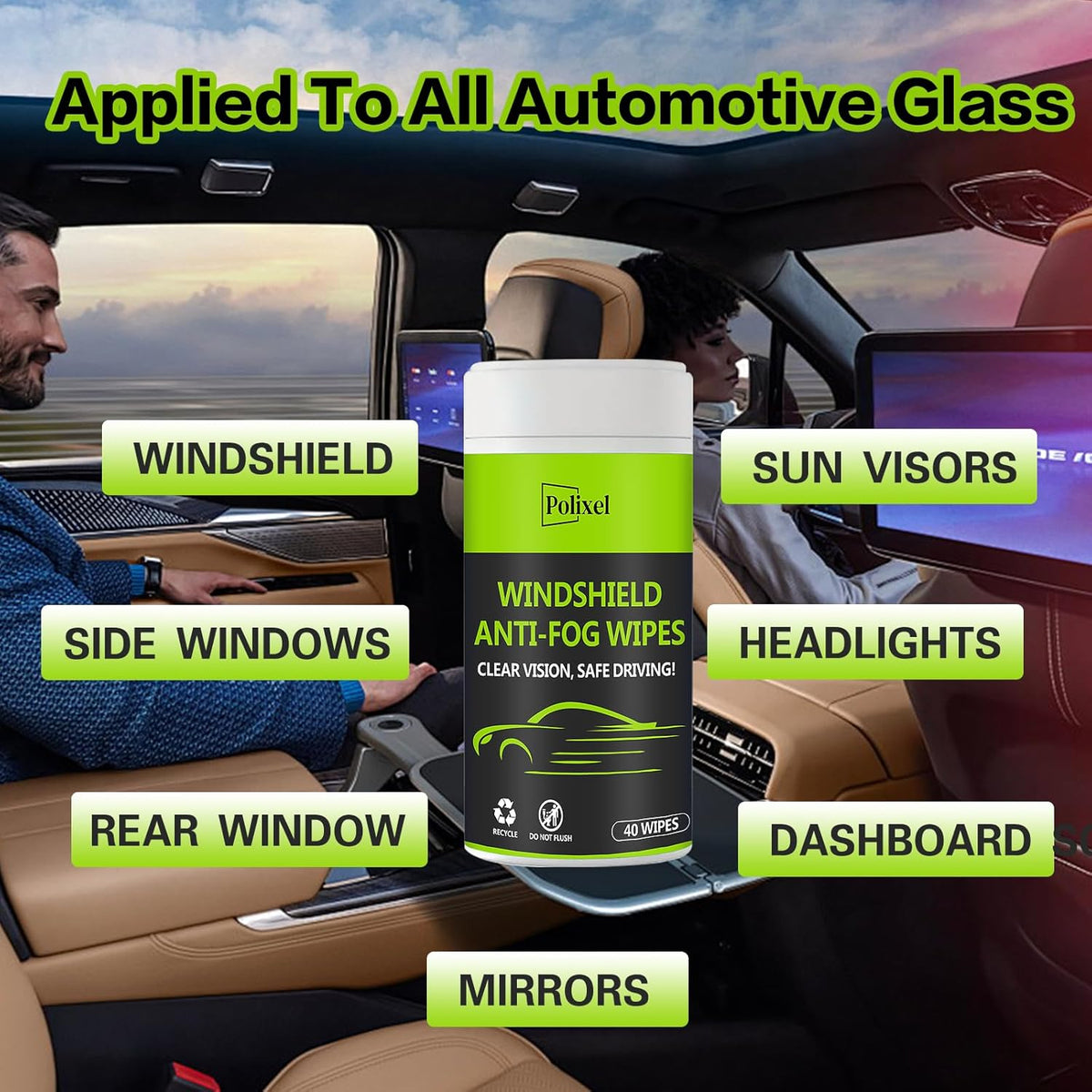 Glass Anti-Fog Wipes - Quick Windshiled Fogging Remover Resealable Bottle Pack Defogger for