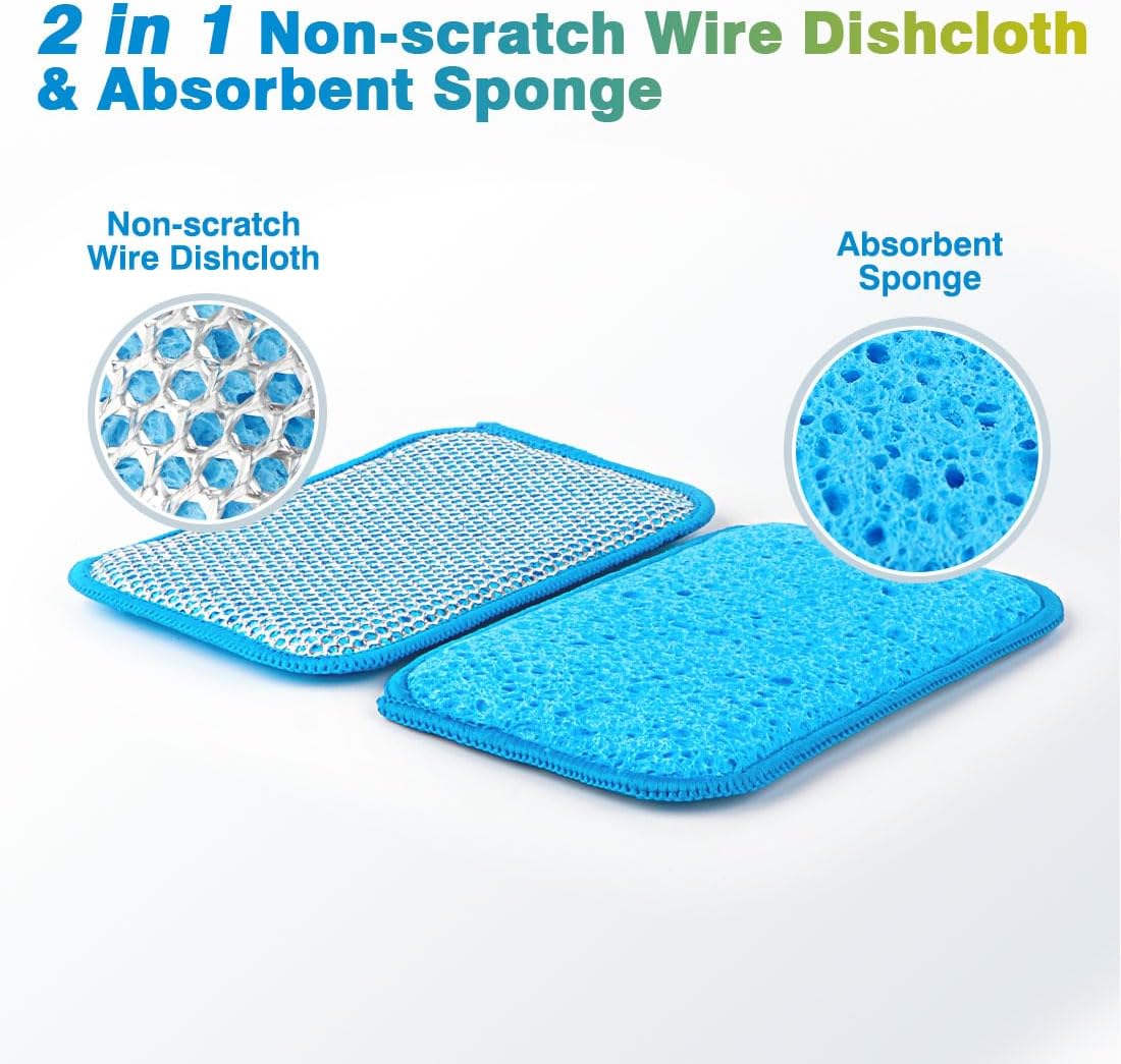 HOMEXCEL 12 Pack Scrub & Wipe Cloths, Scrub Sponges with Non-Scratch Wire Dishwashing Rag for