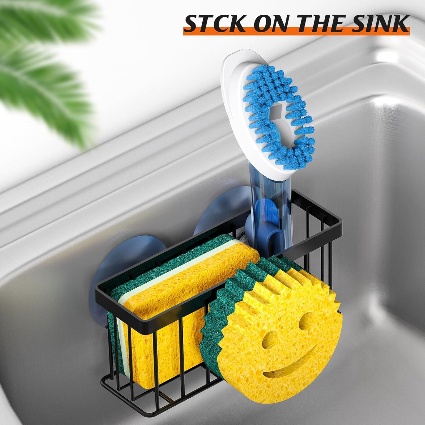Sponge Holder Smiley Face,Sink Caddy,Sink Organizer with 2 Suction Cups/1 Adhesive Strips,Designed