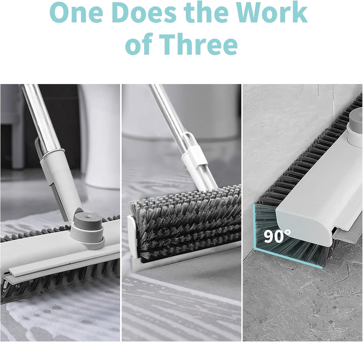 Floor Scrub Brush with Long Handle, 3 in 1 Scrape and Heavy-Duty Stiff Bristle Scrubber Brush for