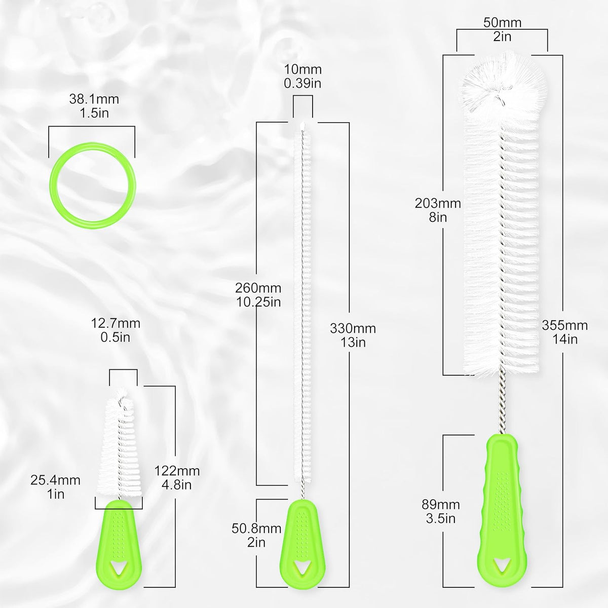 Bottle Brush Cleaner Set of 3, Long Handle Water Bottle & Straw Cleaner Brushes for Washing