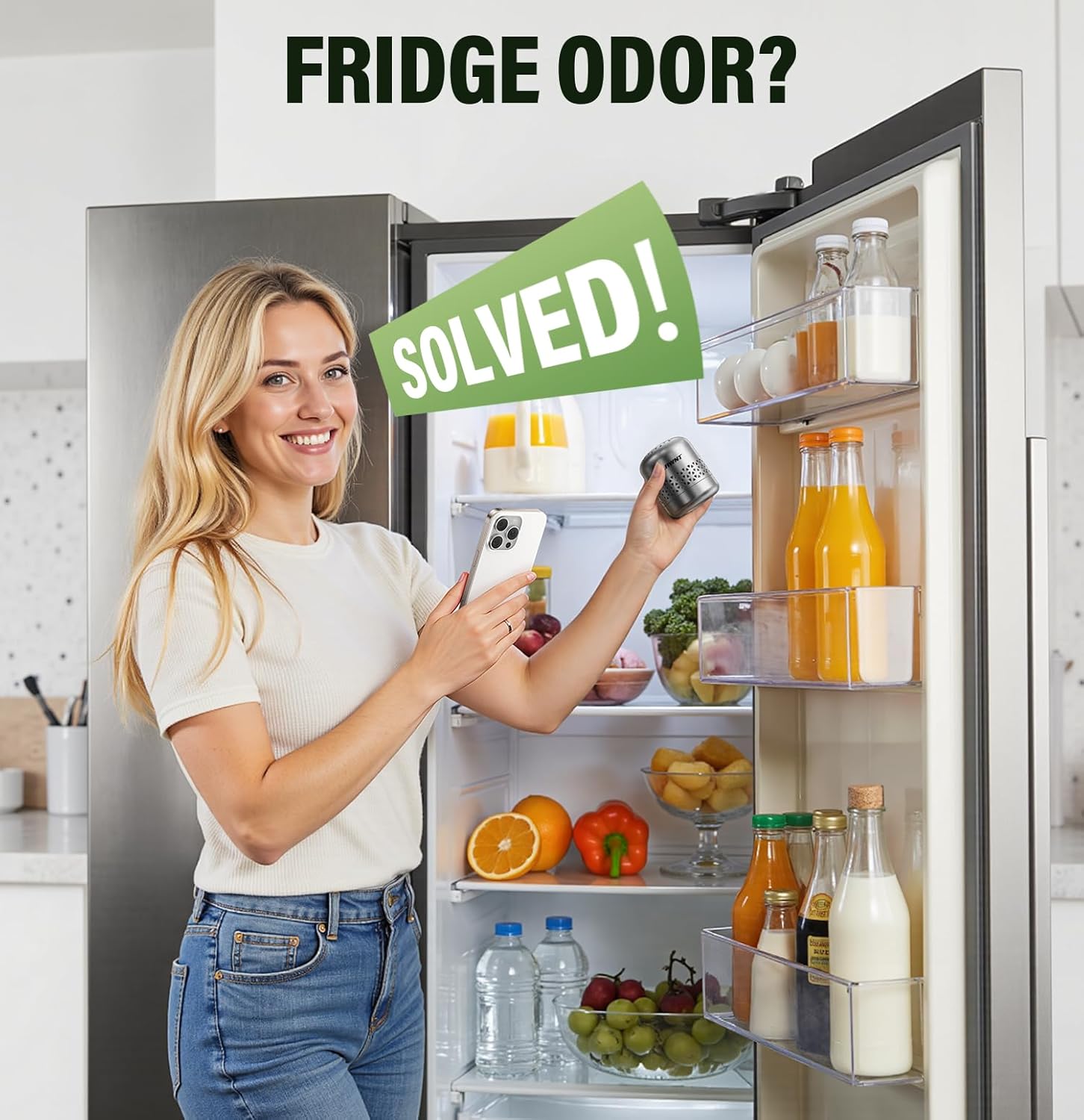Fridge Deodorizer, 10-Year Odor Eliminator for Refrigerator, No Refills or Fragrance, More