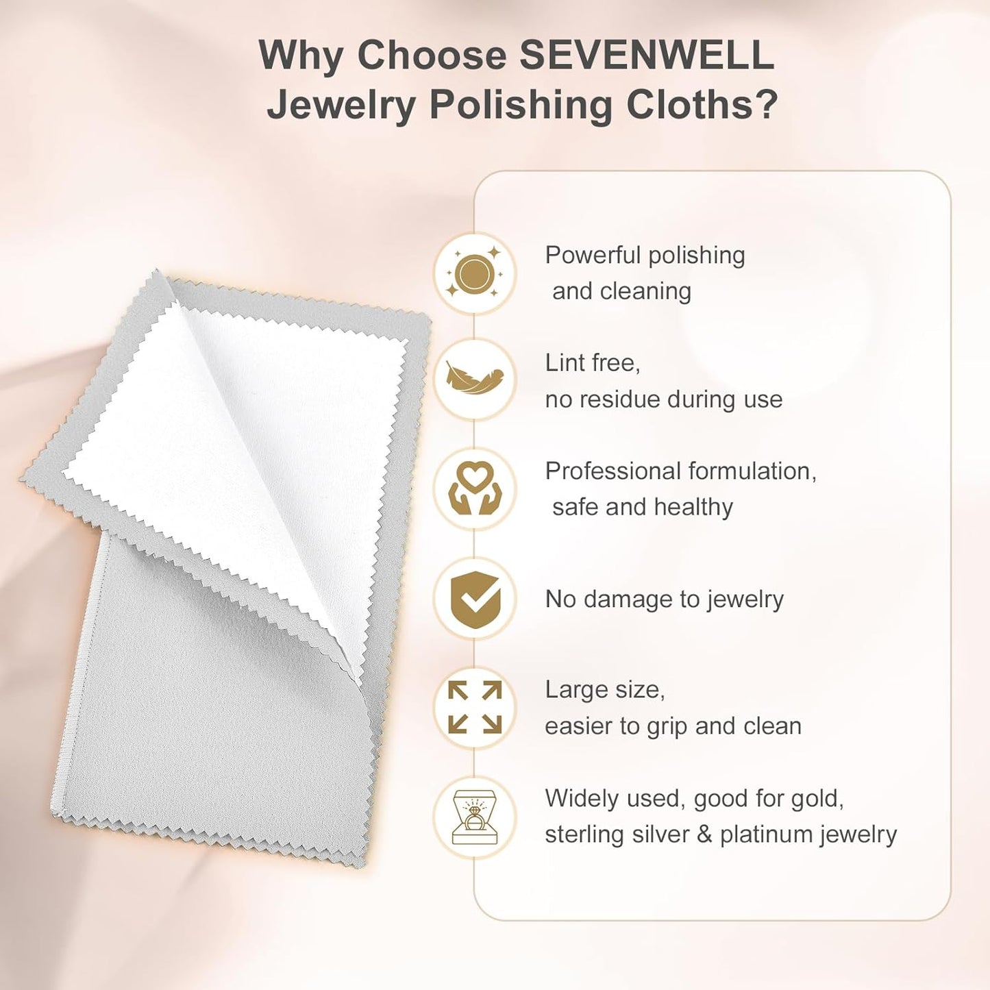 SEVENWELL Silver Polishing Cloth, Jewelry Cleaner Cloth for Sterling Silver Jewelry, Gold