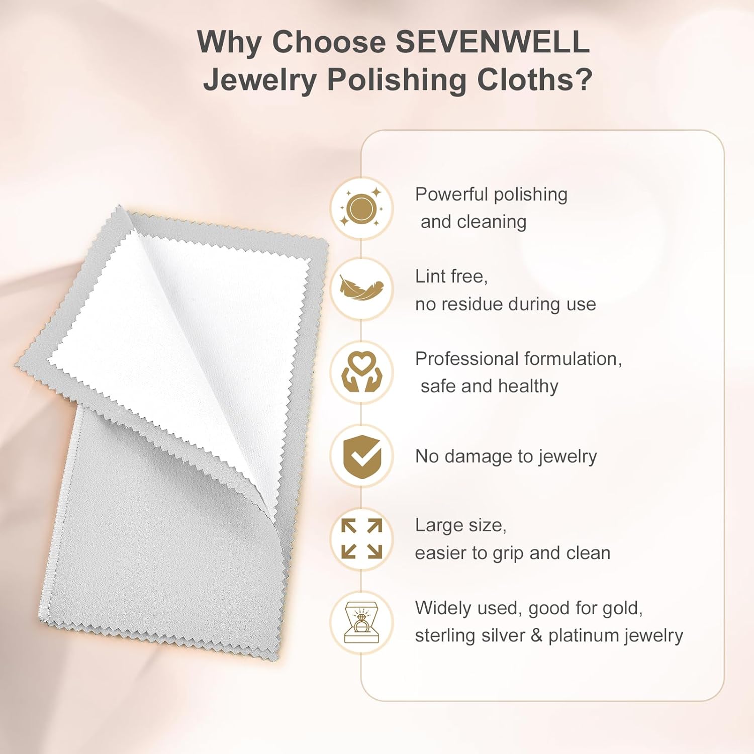 SEVENWELL Silver Polishing Cloth, Jewelry Cleaner Cloth for Sterling Silver Jewelry, Gold