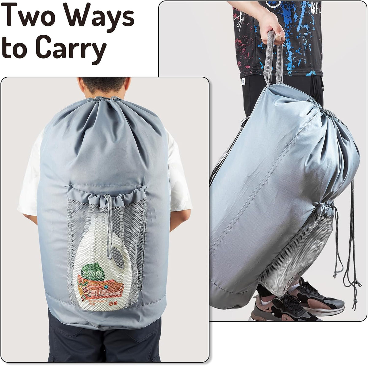 Backpack Laundry Bag, Large Laundry Backpack with Detergent Holder and Adjustable Shoulder Straps