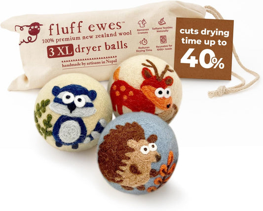 Fluff Ewes Wool Dryer Balls 3 Pack Premium New Zealand Wool Laundry Balls for Dryer, No Static