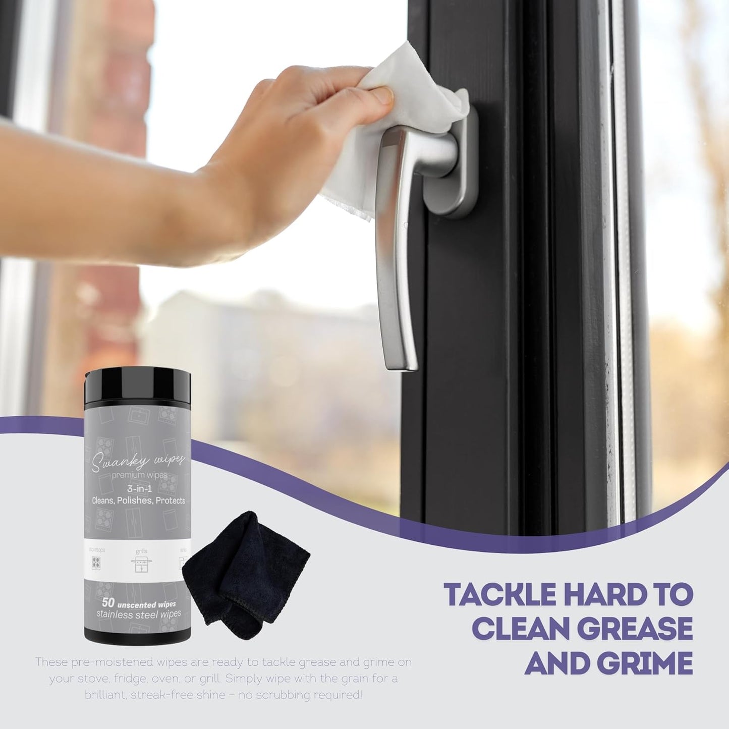 Swanky Stainless Steel Cleaner Wipes - Grime & Grease Remover Kitchen Cleaning Supplies - Clean &