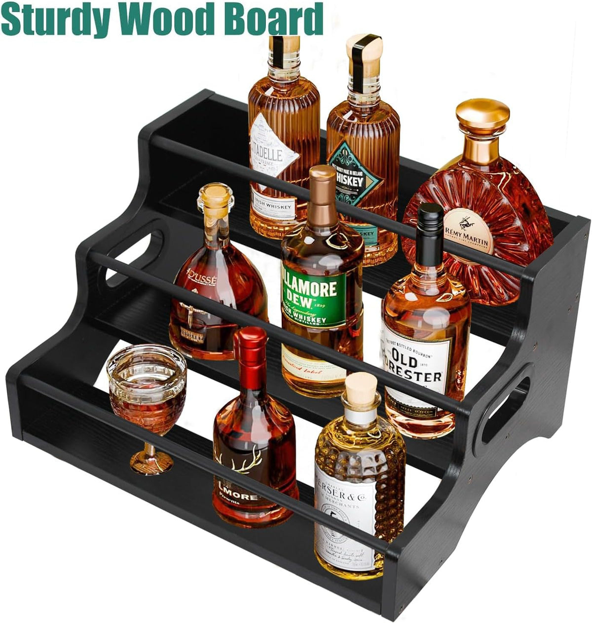 AT-VALY 3-Tier Spice Rack, Iron&MDF Kitchen Storage Shelf, Space-Saving Countertop Organizer for