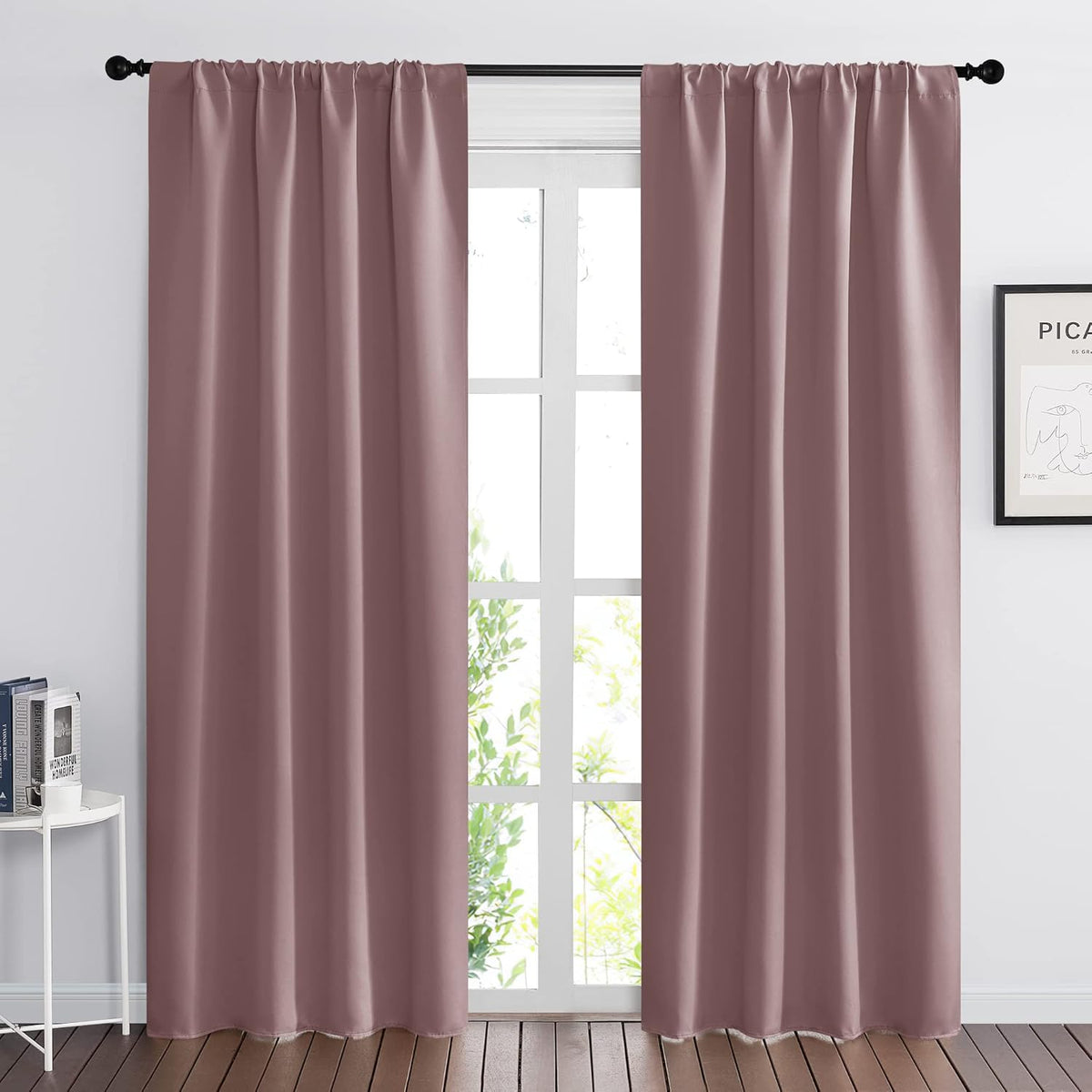 RYB HOME Living Room Curtains Blackout - Light Block Energy Efficiency Small Window Treatment