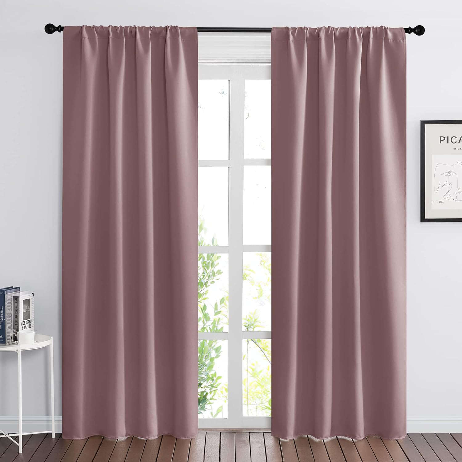 RYB HOME Living Room Curtains Blackout - Light Block Energy Efficiency Small Window Treatment