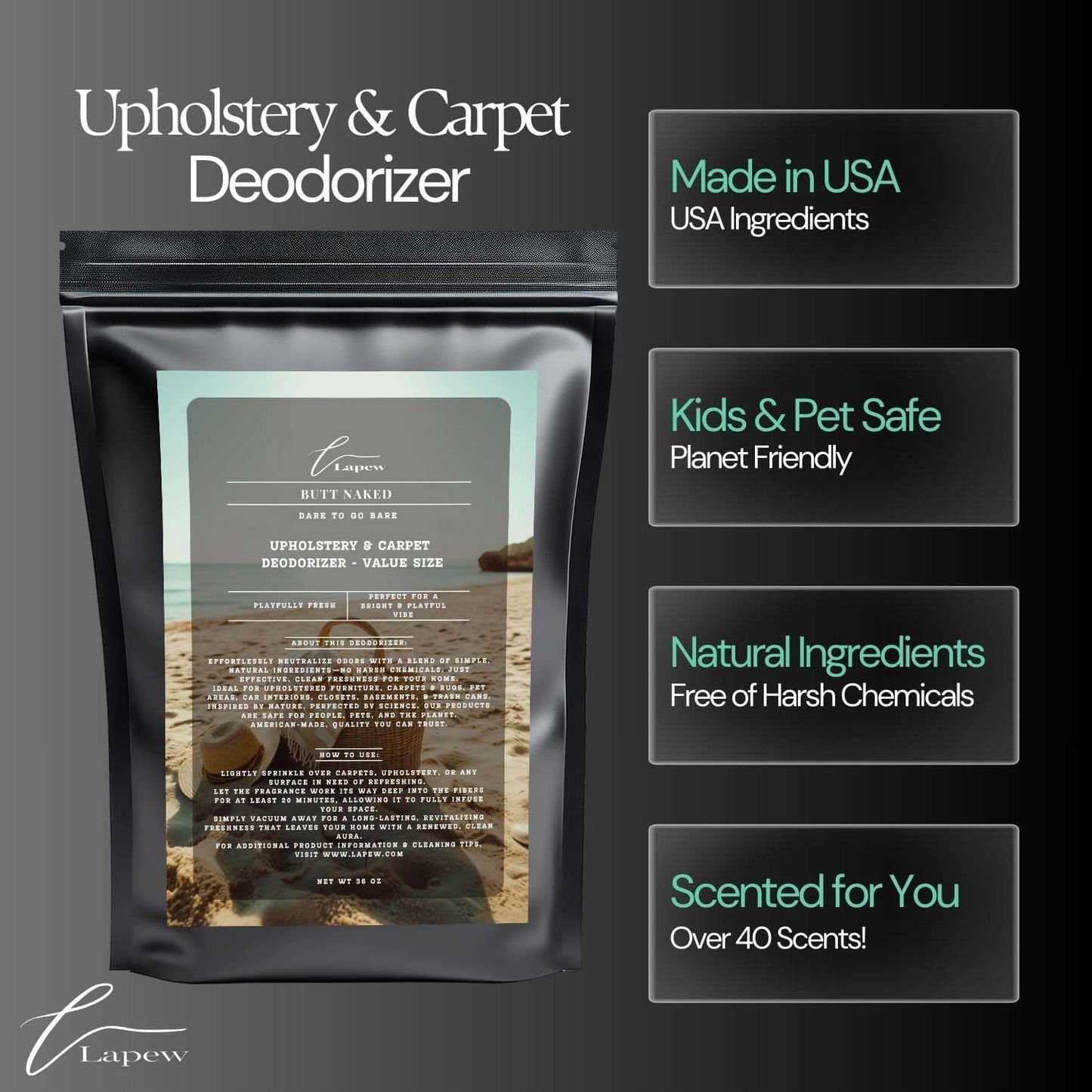 Butt Naked Carpet Freshener Powder Refill 36 oz | Powerful Odor Eliminator for Home | Upholstery