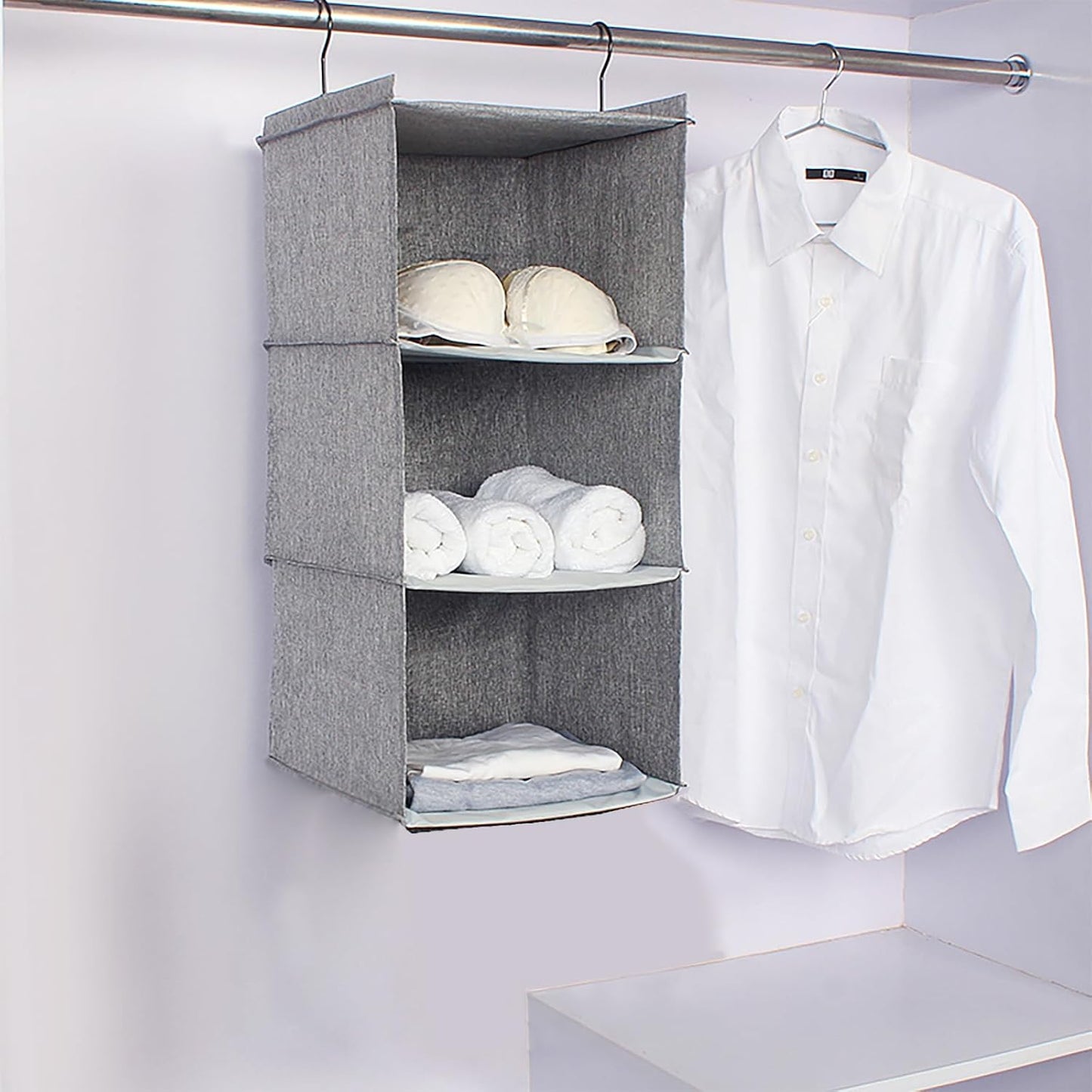 Hanging Closet Organizer, Easy Mount Collapsible 3-Shelf Camper Closet Wardrobe Hanging Storage