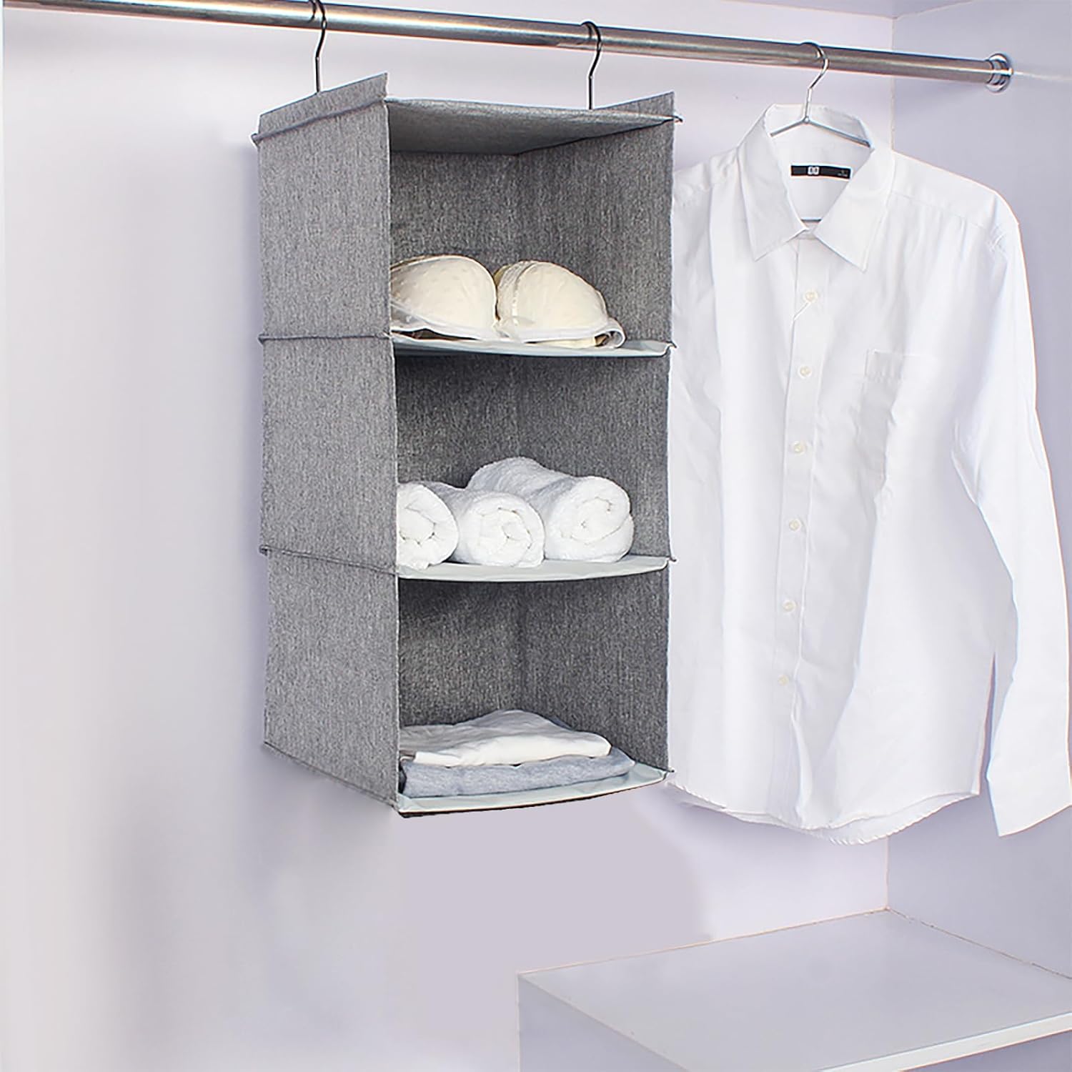 Hanging Closet Organizer, Easy Mount Collapsible 3-Shelf Camper Closet Wardrobe Hanging Storage