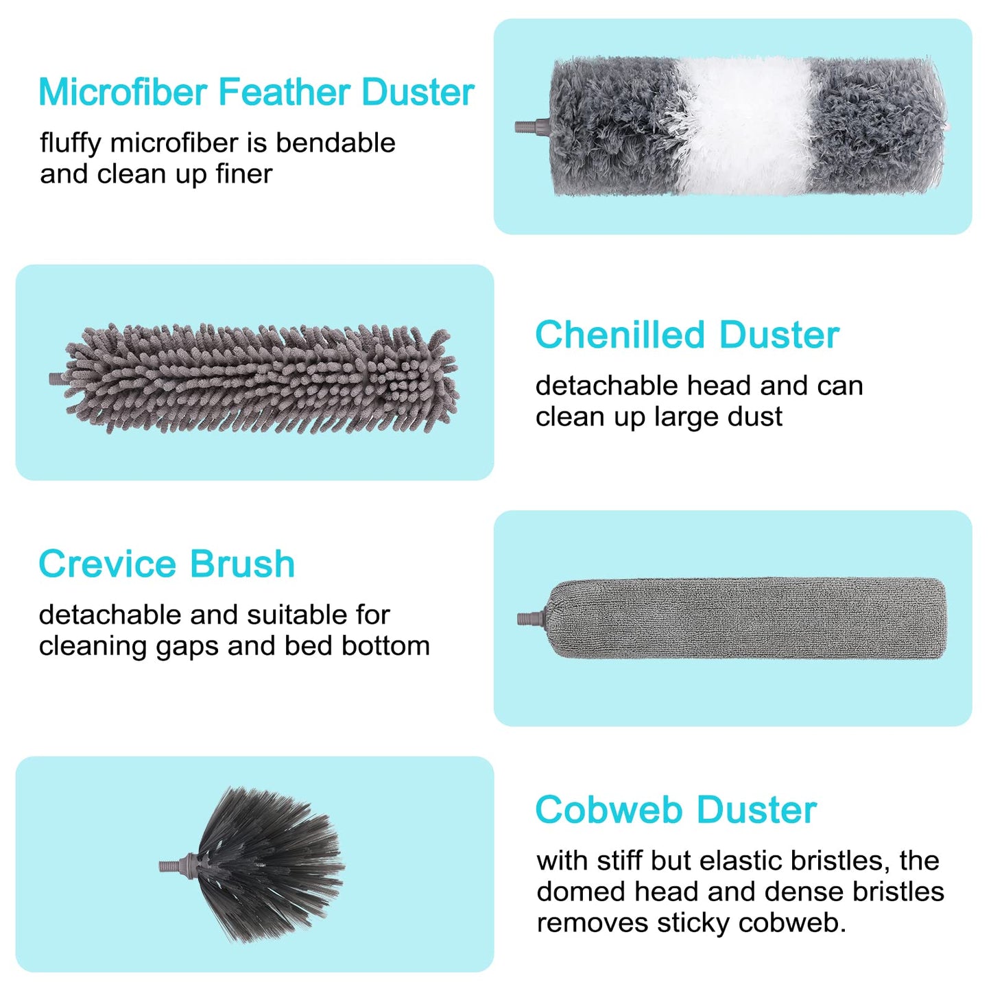 12pcs Microfiber Dusters, Duster with Extension Pole(Stainless Steel) 30 to 100'', Washable