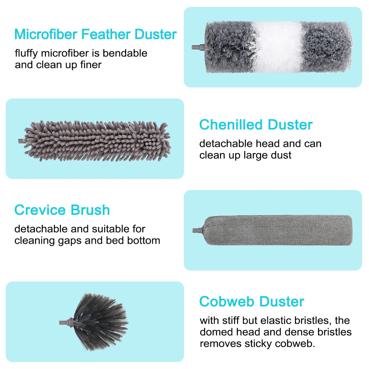 12pcs Microfiber Dusters, Duster with Extension Pole(Stainless Steel) 30 to 100'', Washable
