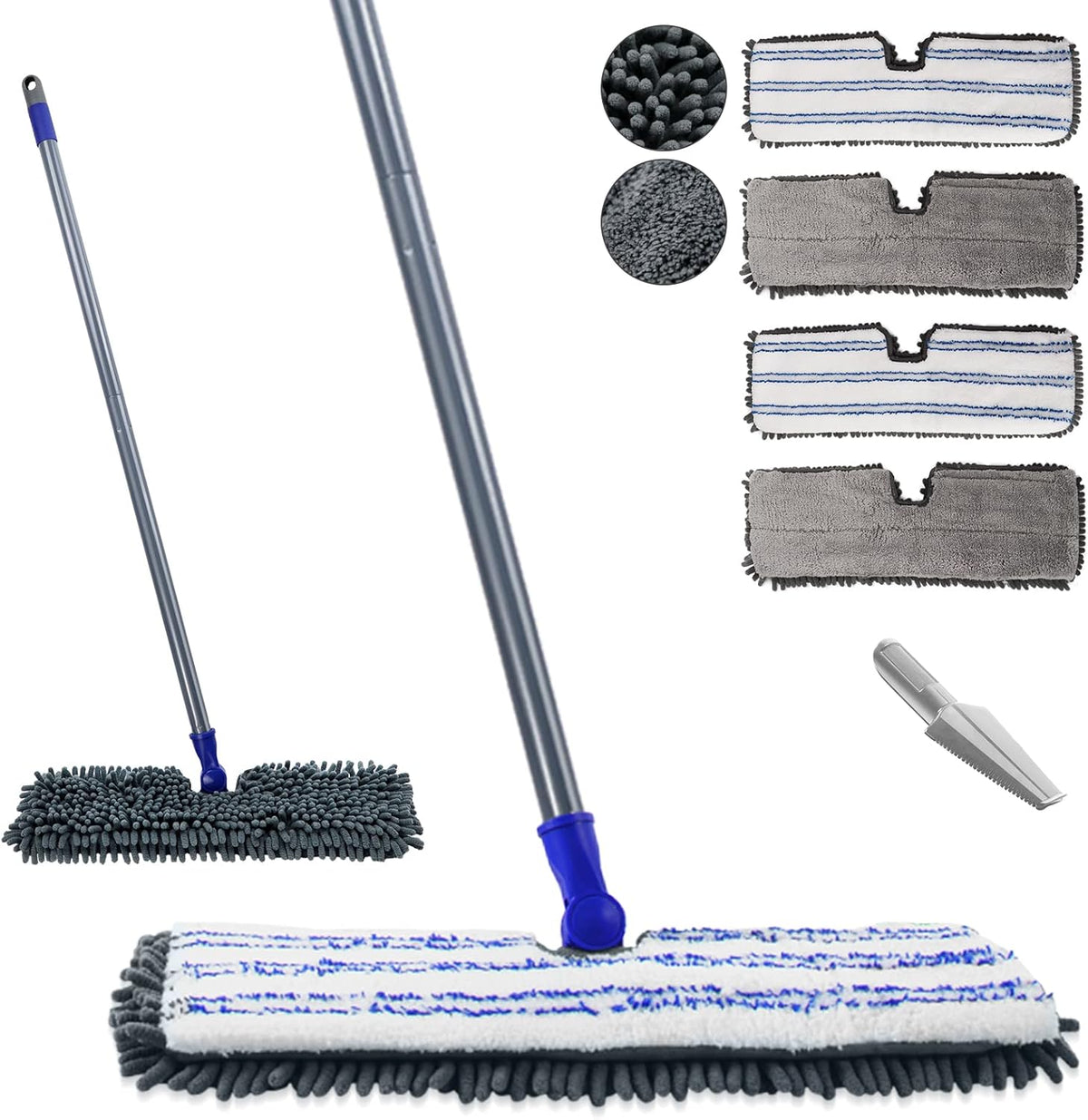 Masthome Microfiber Mops for Floor Cleaning,Dust Mop with 4 Reusable Pads,Flat Flip Mops for Wet &
