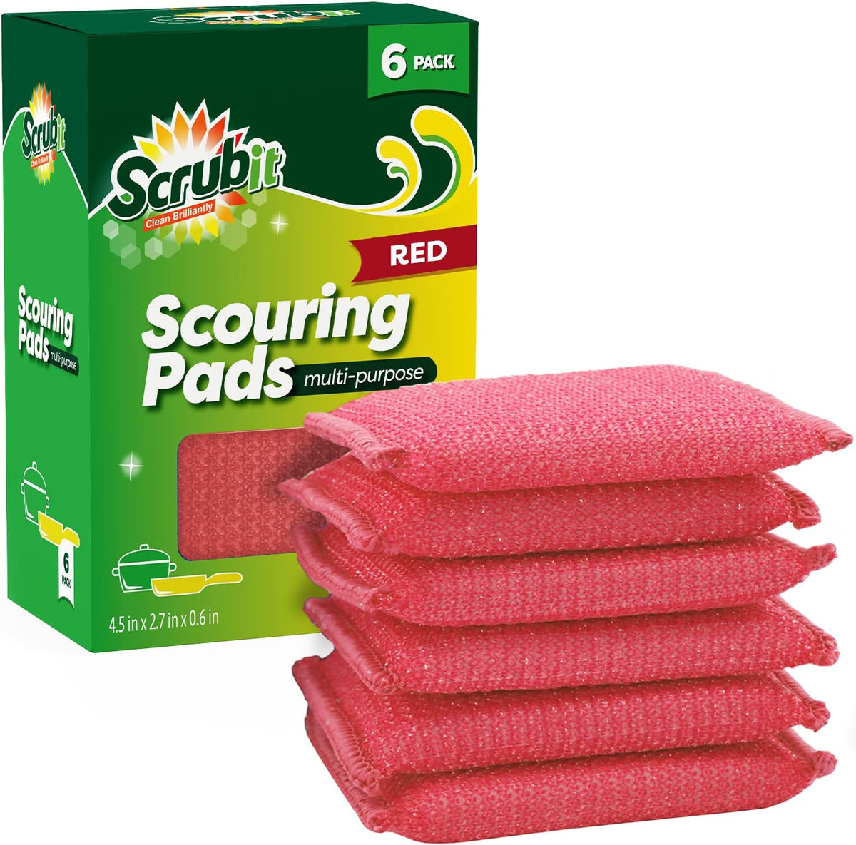 SCRUBIT Multi-Purpose Scouring Pad - Non-Scratch Cleaning Sponges for Pots, Pans, Dishes, Utensils