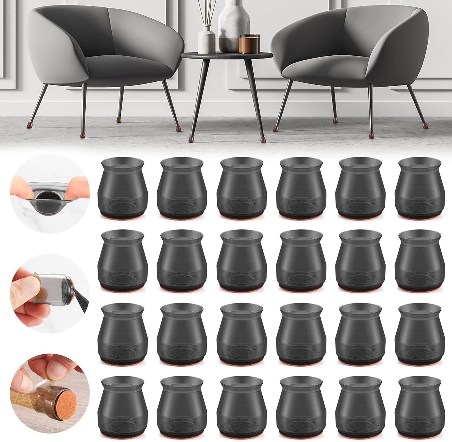 24PCS Upgraded Silicone Chair Leg Floor Protectors for Hardwood Floors, Furniture Sliders for Chair