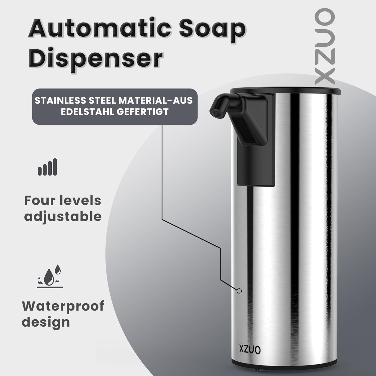 Automatic Soap Dispenser Touchless 11.8oz/350ml Four-Level Adjustable Dispenser Volume，Stainless