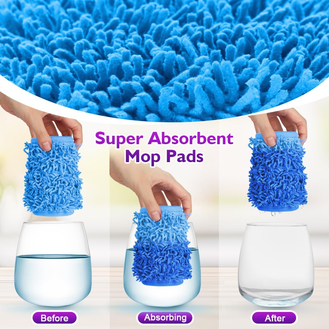 Reusable Mop Pads for Swiffer PowerMop, 8 Pack Microfiber Mop Pad Refill with Scrubber Strips for