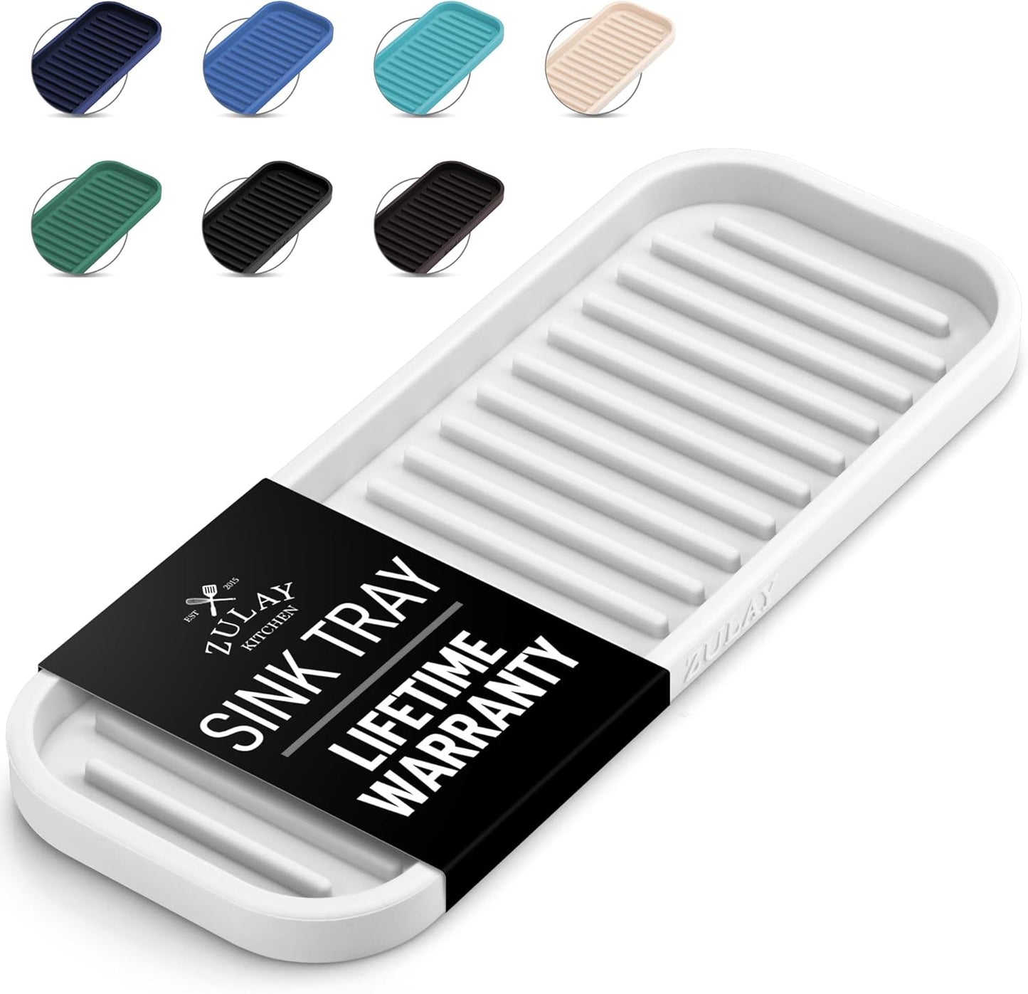 Zulay Kitchen (9x3.5) Silicone Sponge Holder for Kitchen Sink - Flexible Multipurpose Soap Tray