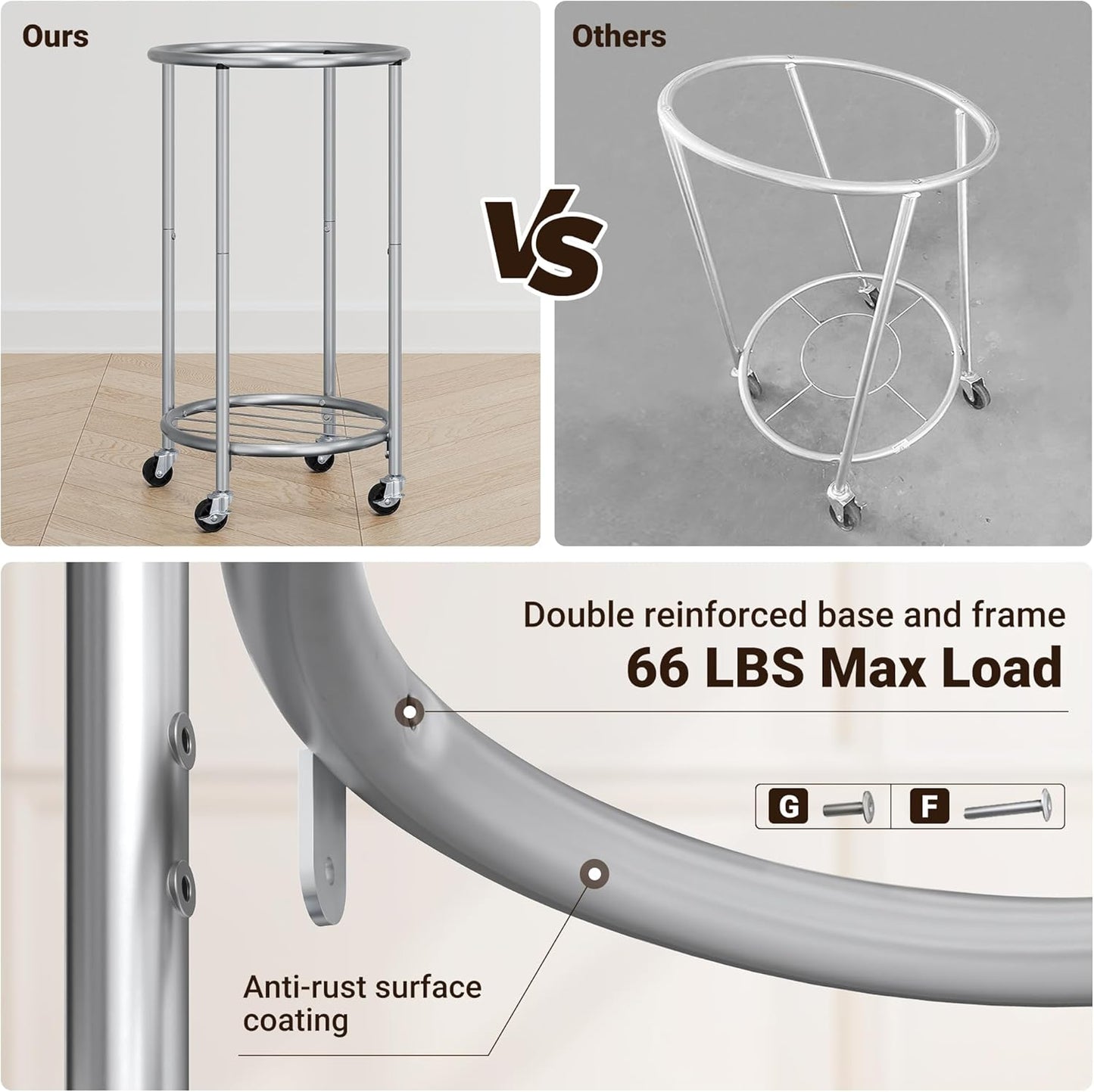 ELYKEN Laundry Hamper with Wheels, 110L Rolling Laundry Basket, Round Laundry Cart with Steel Frame