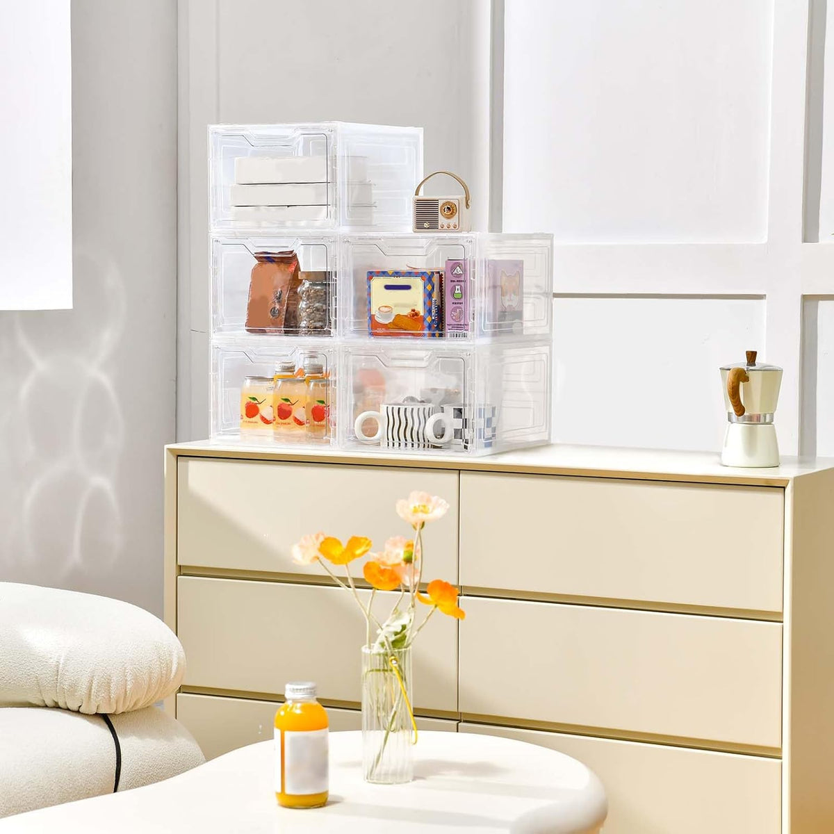 10 Pack Closet Organizers and Storage,Clear Stackable Plastic Storage Bins with Lids Magnetic