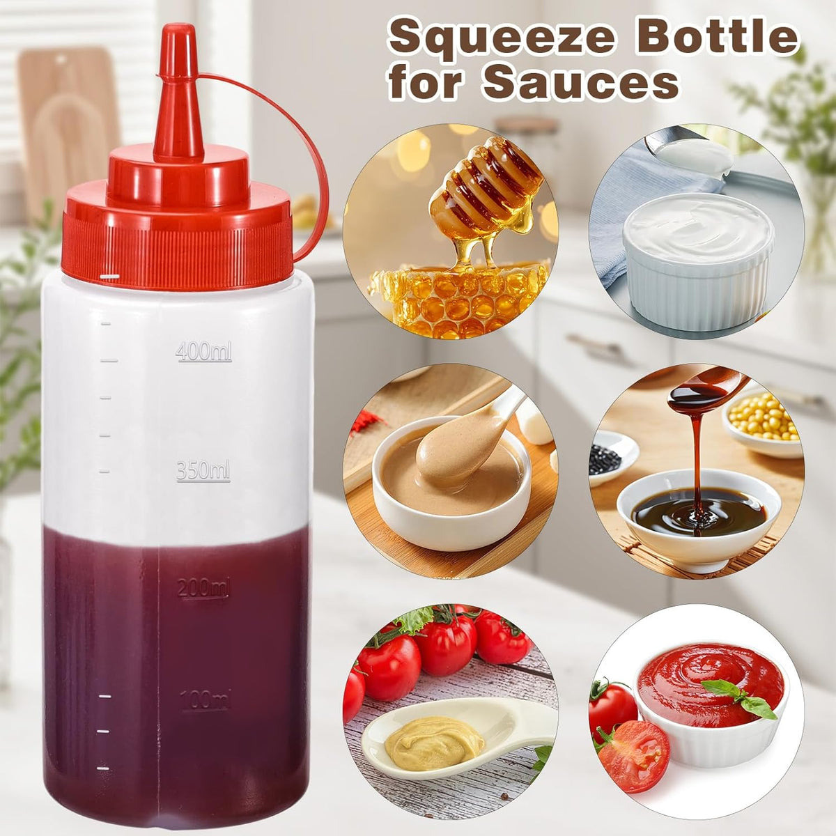 Condiment Squeeze Bottles Ketchup Dispenser, 4 Pack 16oz Squeeze Bottles for Liquids, Plastic Sauce