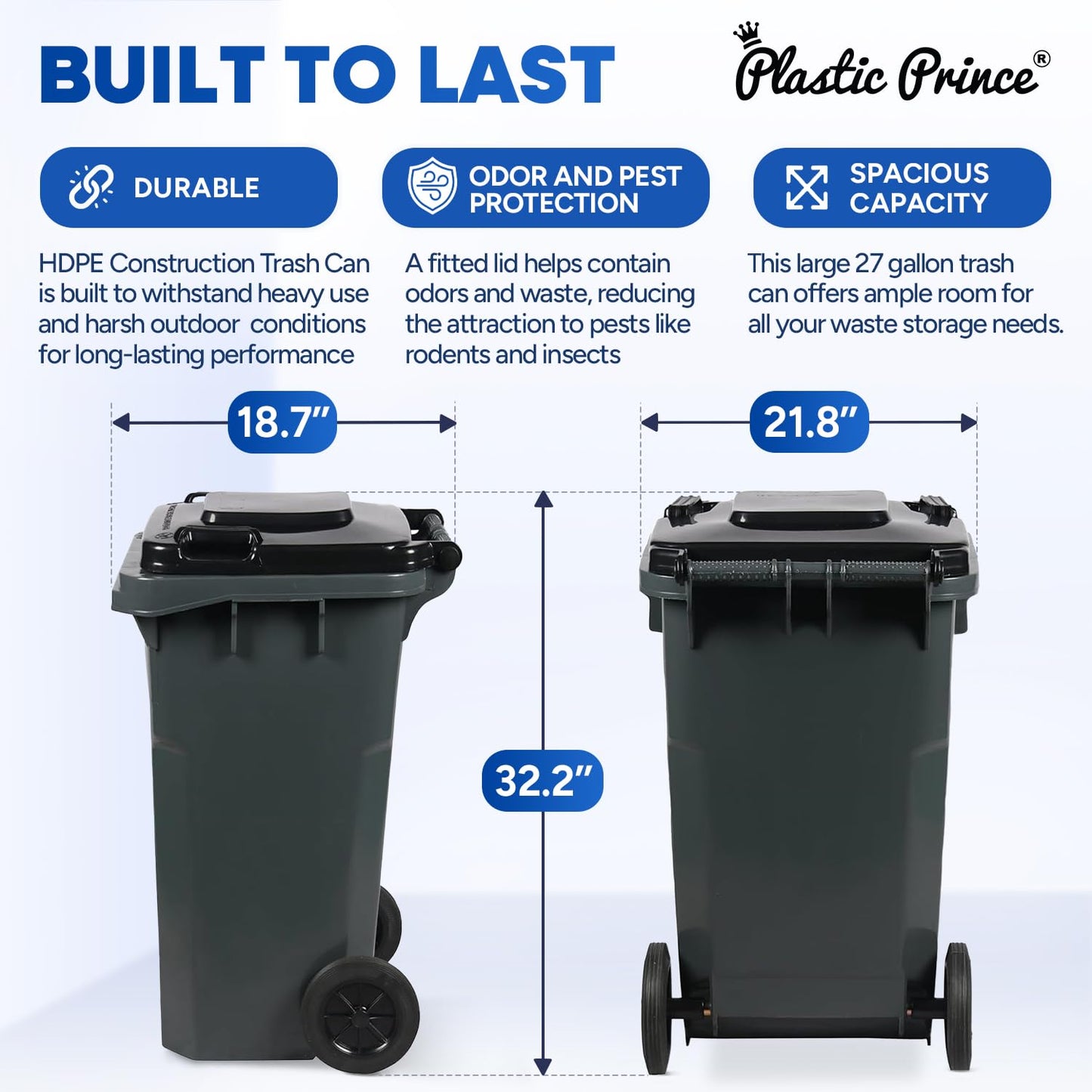 27 Gallon Trash Can with Wheels Plastic Rollout Outdoor Trash Can with Lid Outside Garbage Can with