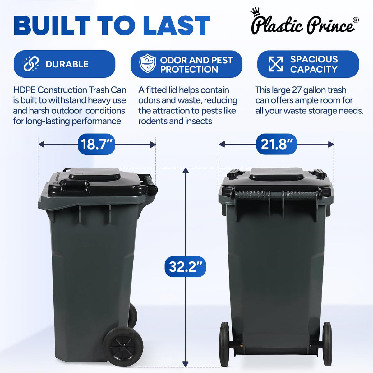 27 Gallon Outdoor Trash Can with Lid and Wheels Small Outdoor Garbage Can with Wheels Outside