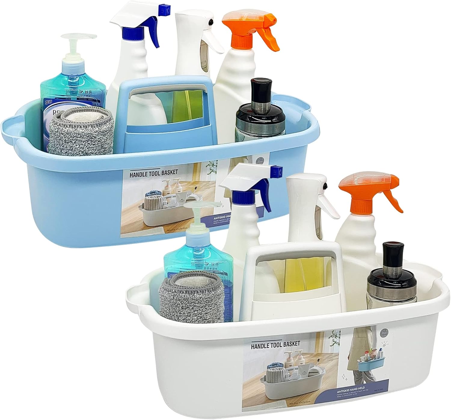 2 Pack Multi-Purpose Plastic Cleaning Caddy with Handle, Shower Caddy Organizer/Storage