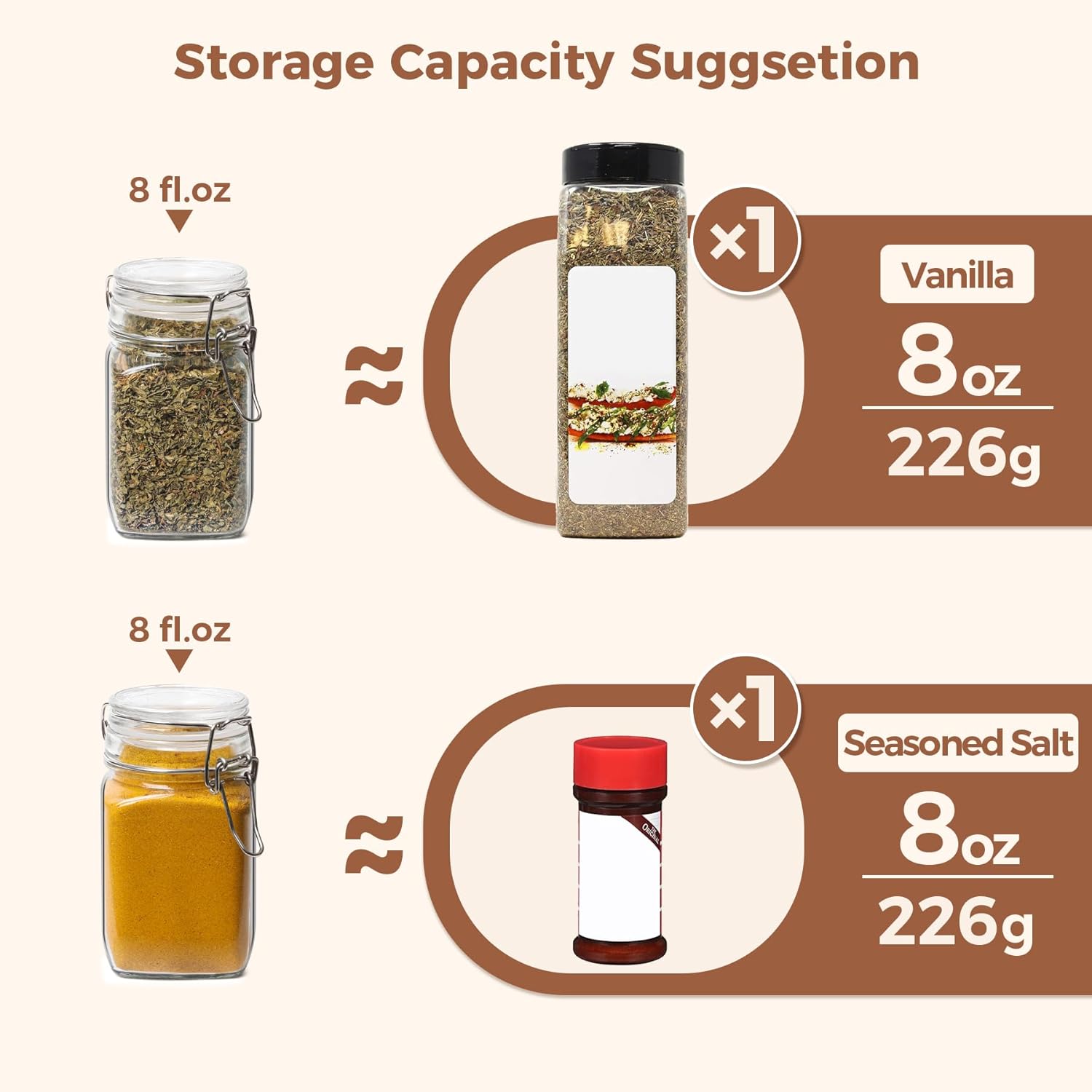 ComSaf Small Glass Jars with Airtight Lid Set of 6, Spice Jars 8 oz, Mason Jars 8 oz, Small Canning
