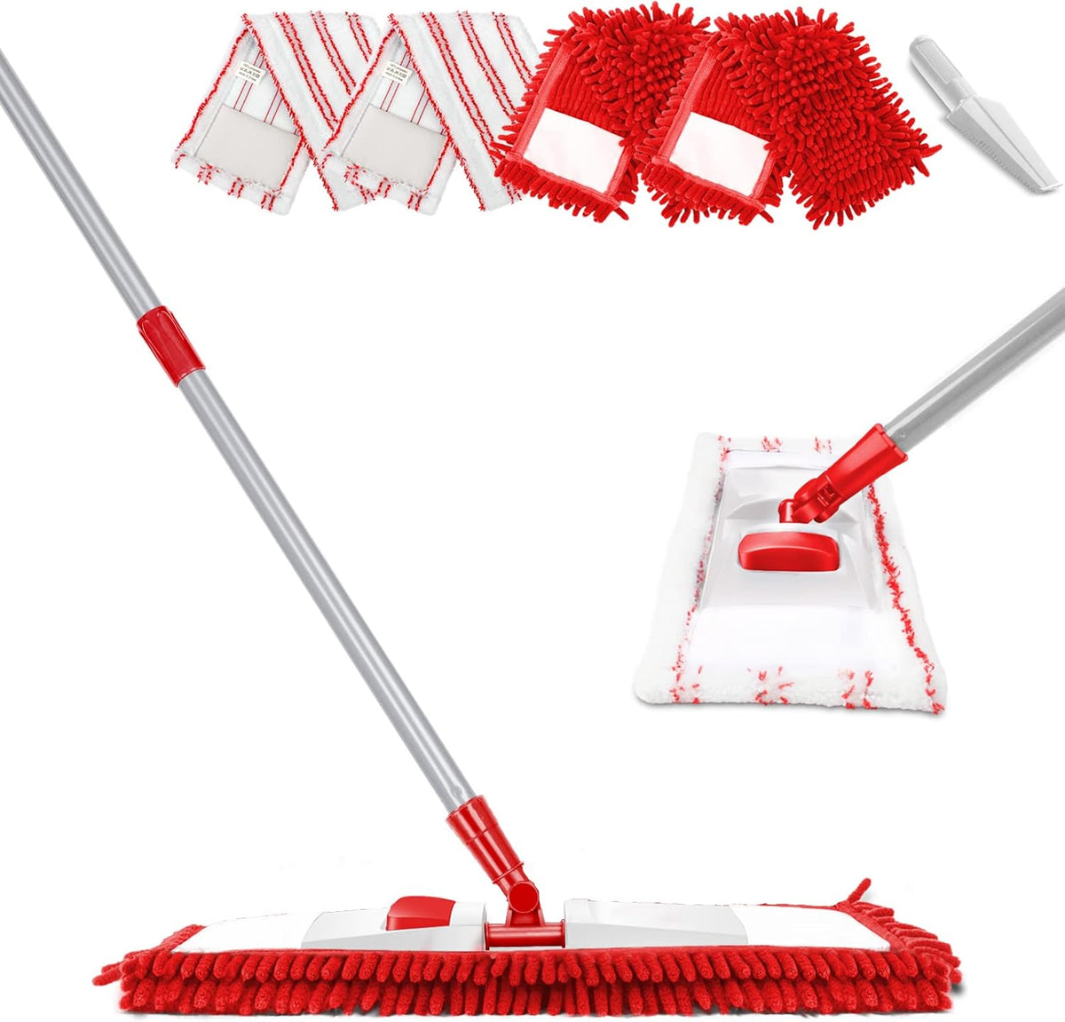 MASTERTOP Microfiber Mop for Floor Cleaning, Flat Dust Mop for Home and Kitchen, Adjustable