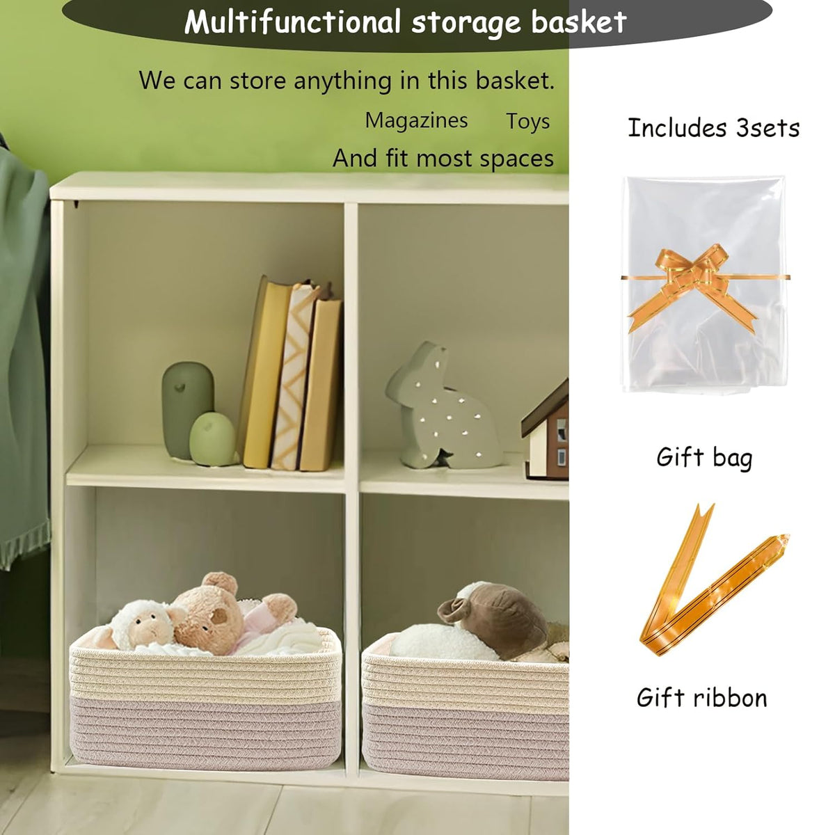 COMFY-HOMI 13" x 8.5" x 5.1" Storage Baskets for Organizing | Cotton Rope Woven Basket | Toy