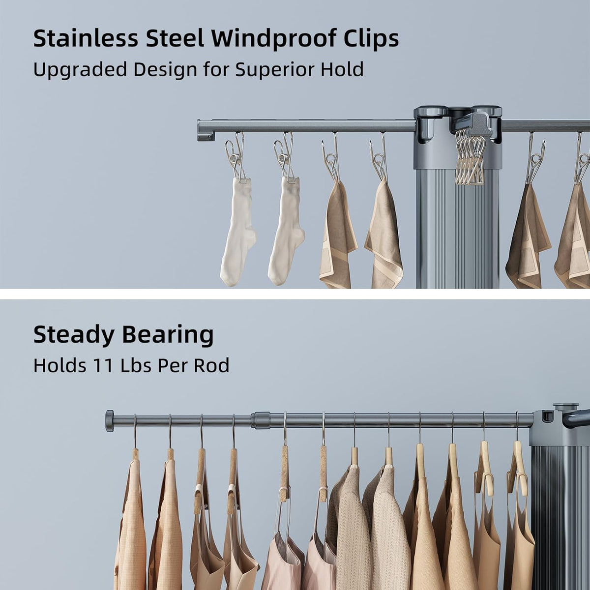 BIREN Clothes Drying Rack Foldable Extending Laundry Rack with 16 Clips Collapsible Clothing Rack