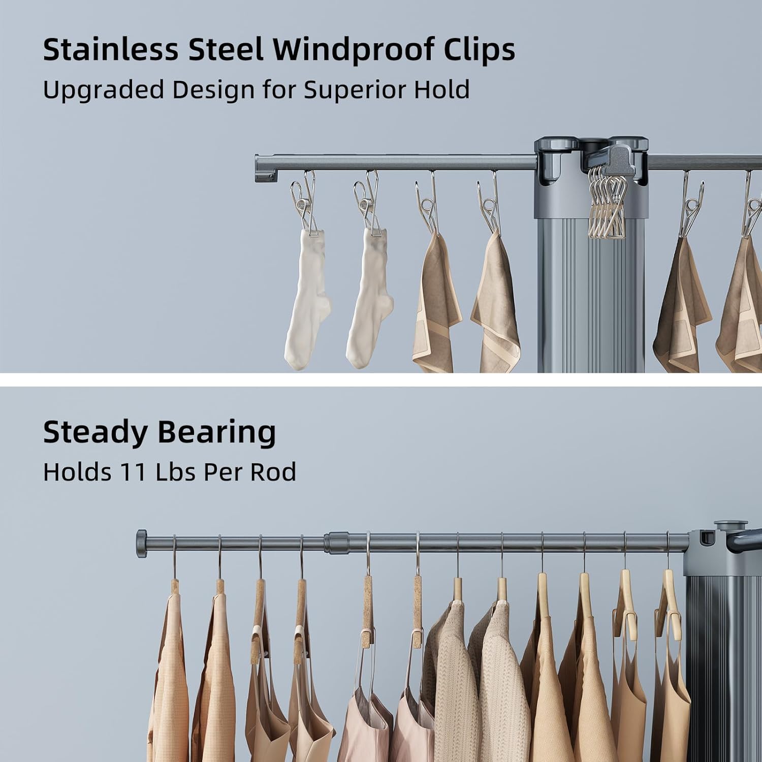 BIREN Clothes Drying Rack Foldable Extending Laundry Rack with 16 Clips Collapsible Clothing Rack