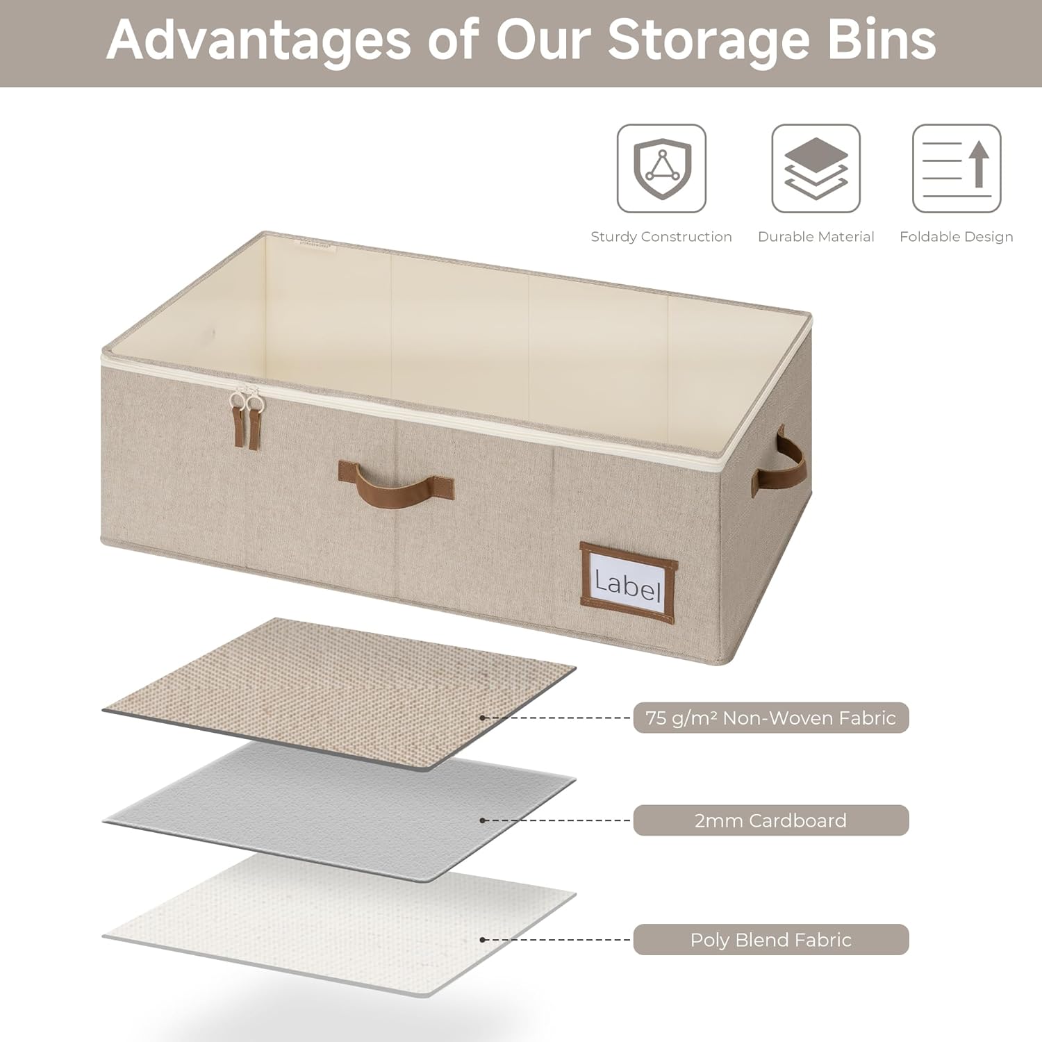 StorageWorks Under Bed Storage Bins, 10'' Underbed Storage Containers with Lid, 90L Clothes