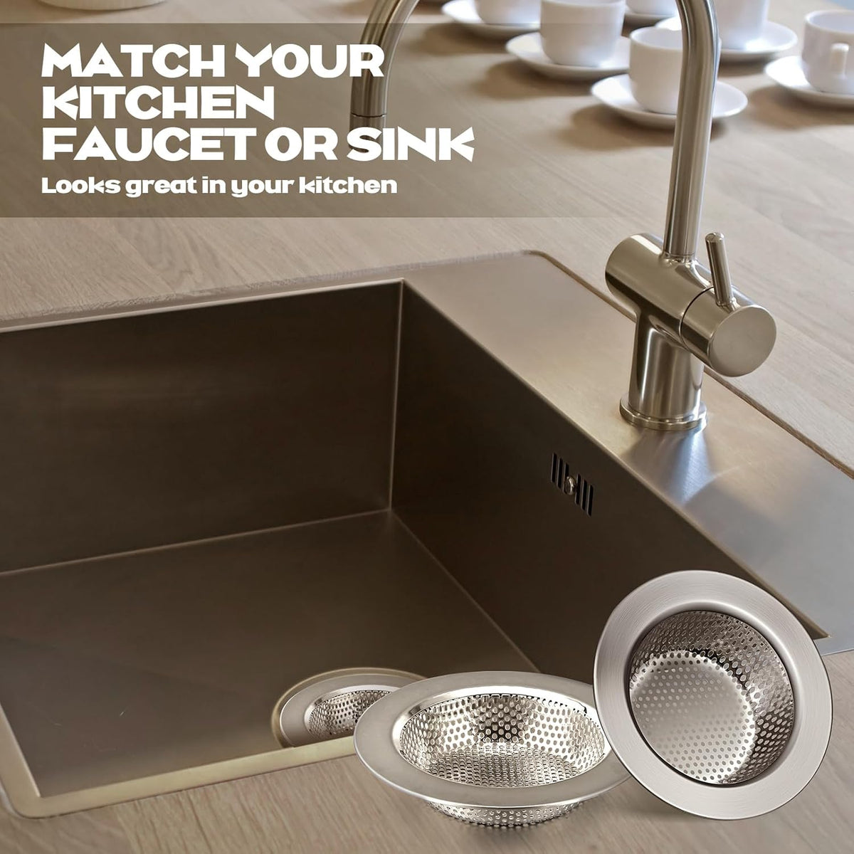 Retisee 2 Pcs Sink Strainer Stainless Steel Kitchen Sink Drain Strainer Basket Cover Mesh Hair Food