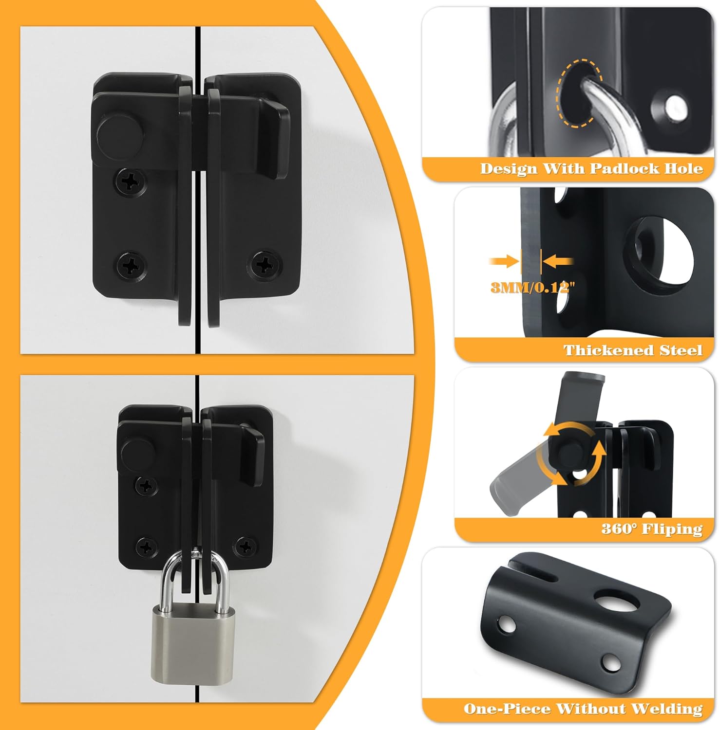Alise Flip Latch Gate Latch,Black Shed Door Latch Barn Door Lock Shed Lock Shed Latch,Stainless