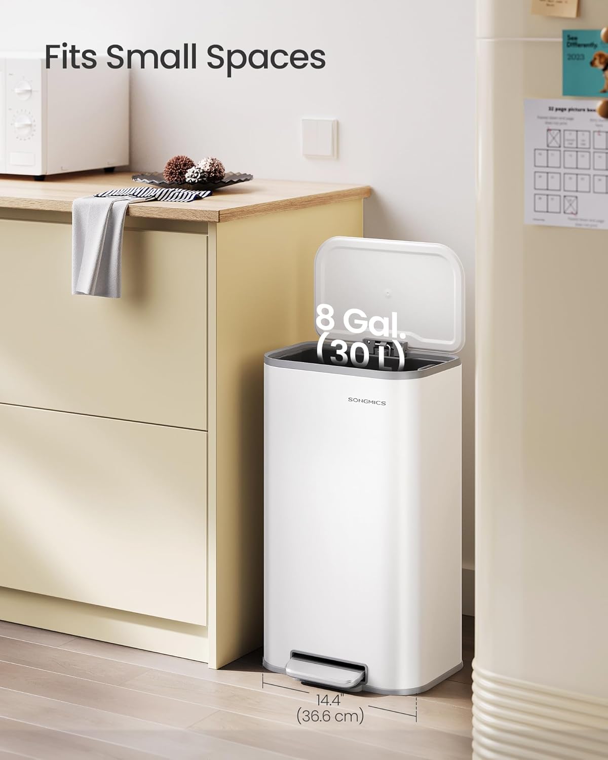 SONGMICS Kitchen Trash Can, 8-Gallon (30 L) Garbage Can with Lid, Stainless Steel, Soft Close and