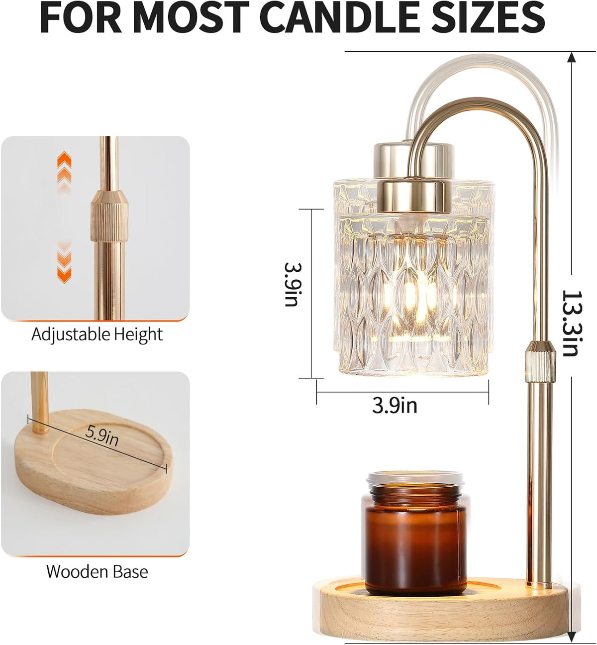 Gold Candle Warmer Lamp with Dimmer and Timer,Home Decor Lamp for Scented Jar,Electric Wax Melt