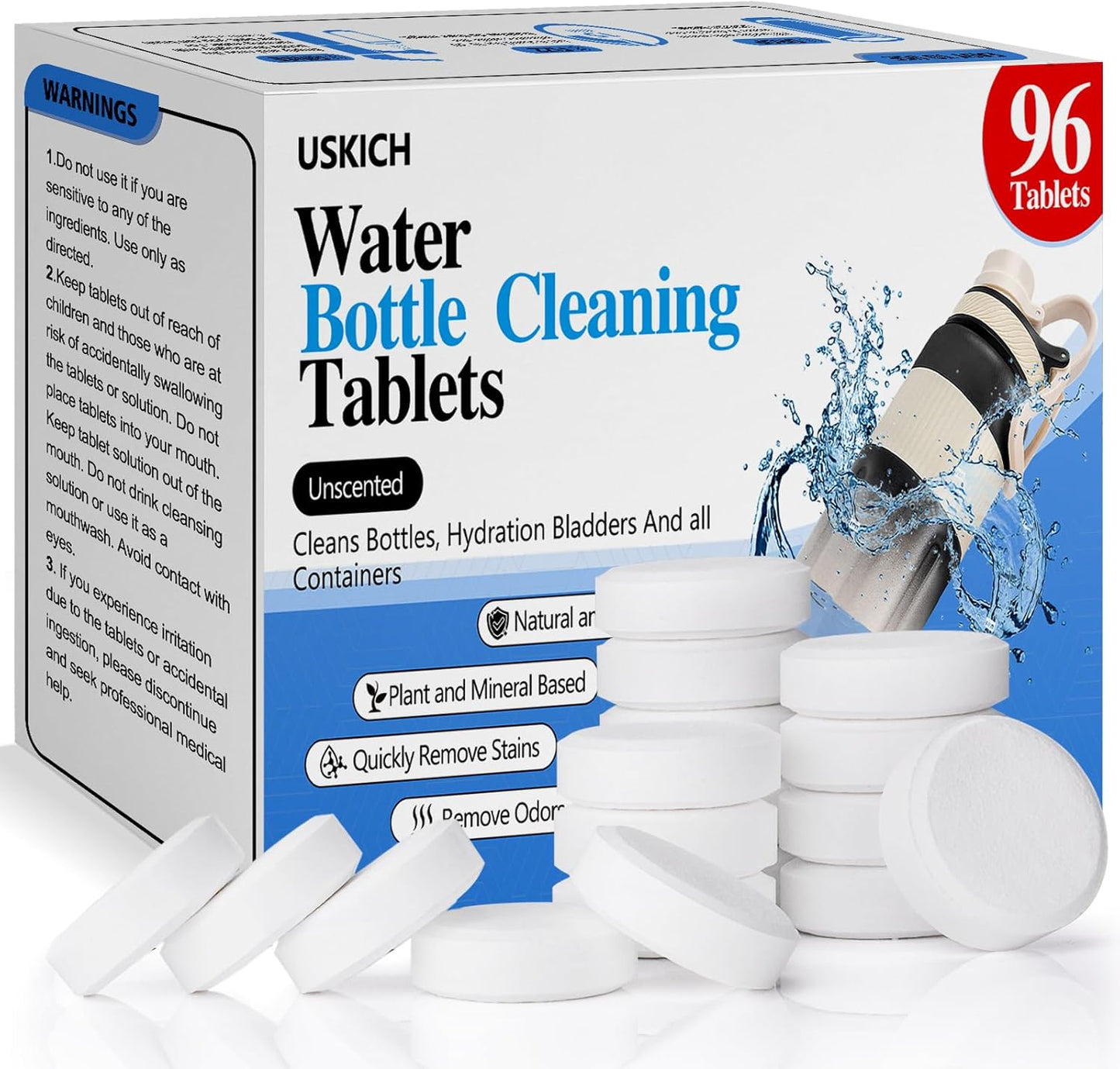 96Pack Water Bottle Cleaning Tablets, Bottle Bright Clean Stainless Steel, Thermos, Tumbler