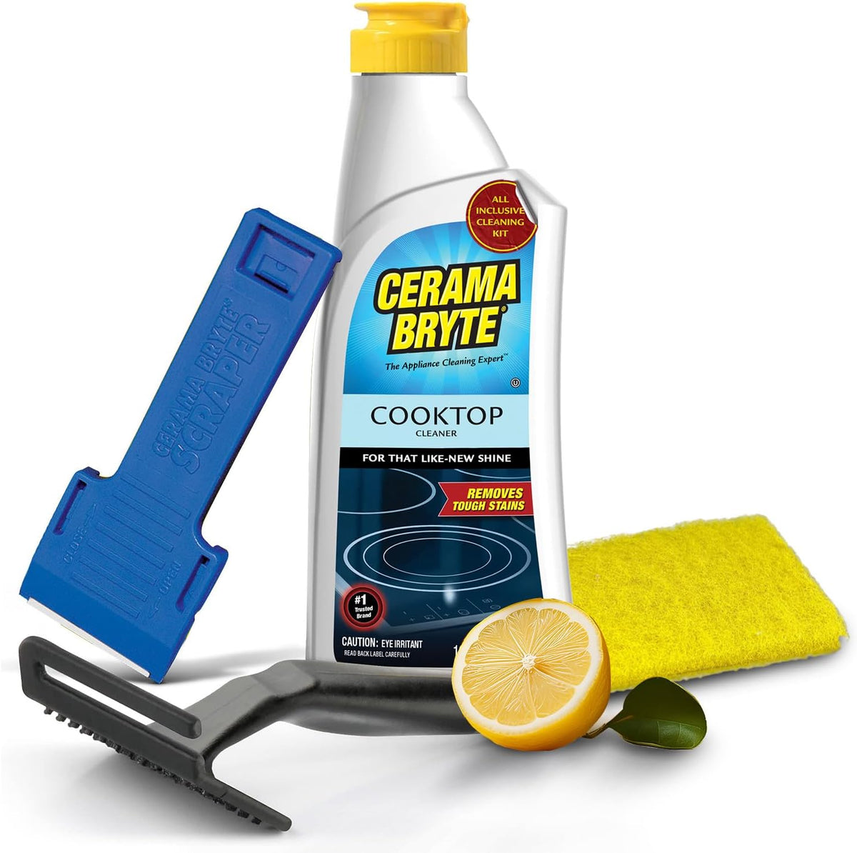 Cerama Bryte Glass Cooktop and Stove Top Cleaner Combo Kit - Includes Cleaning Tool, Razor, Scraper
