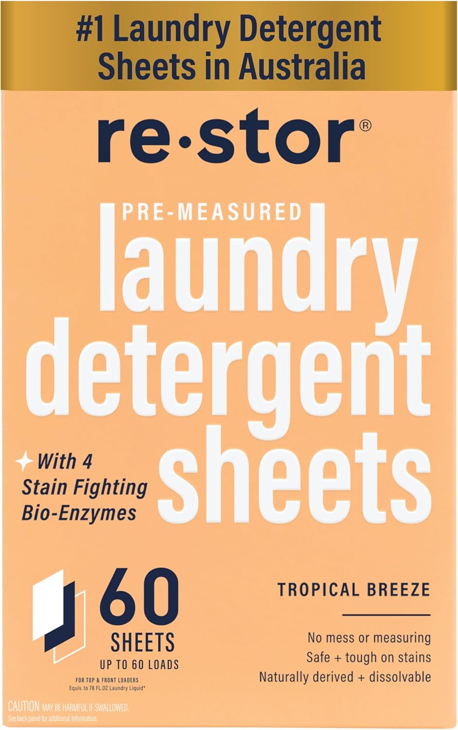 restor Laundry Detergent Sheets Tropical Breeze 60 Loads | Eco Friendly Plastic Free Travel Laundry