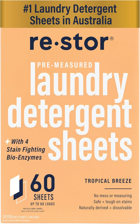 restor Laundry Detergent Sheets Tropical Breeze 60 Loads | Eco Friendly Plastic Free Travel Laundry
