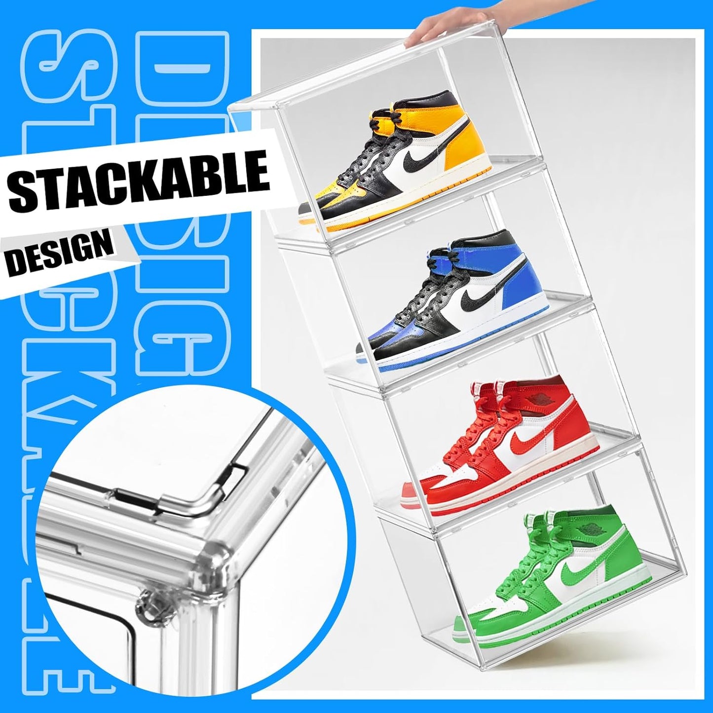 10 Pack Acrylic Shoe Storage Box Clear Plastic Stackable Acrylic Display Case with Magnetic Door