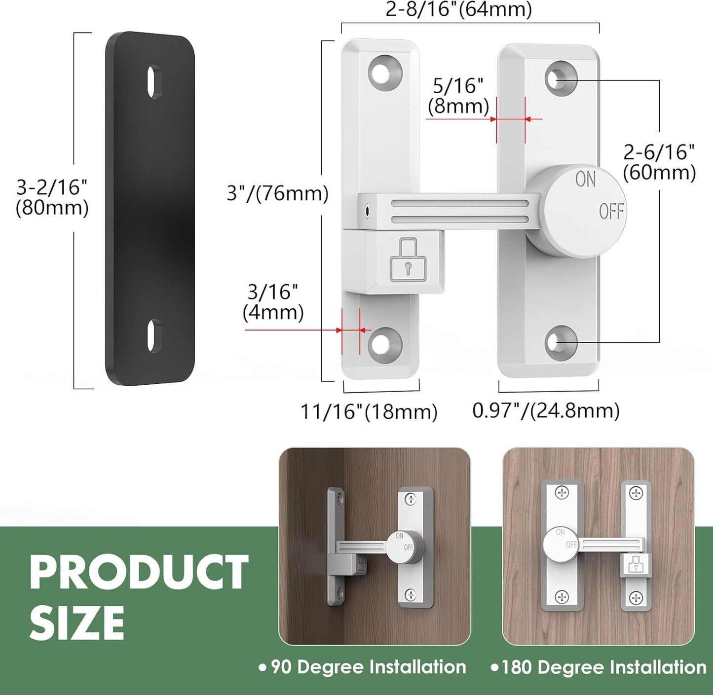 Barn Door Lock Latch, 90/180 Degree Flip Sliding Door Latch for Garage, Bedroom, Cabinet, Sturdy